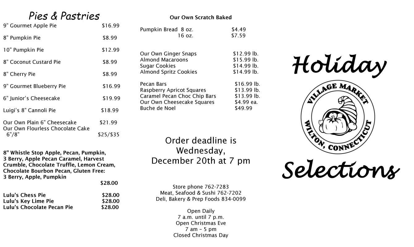 Holiday Menu Village Market Wilton